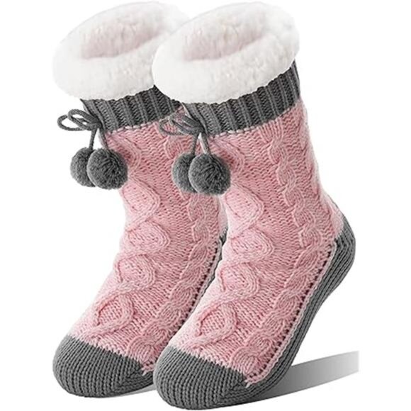 Womens Slipper Fuzzy Grips Socks Fluffy Winter Warm Thick Thermal Cozy Plush - Picture 7 of 7